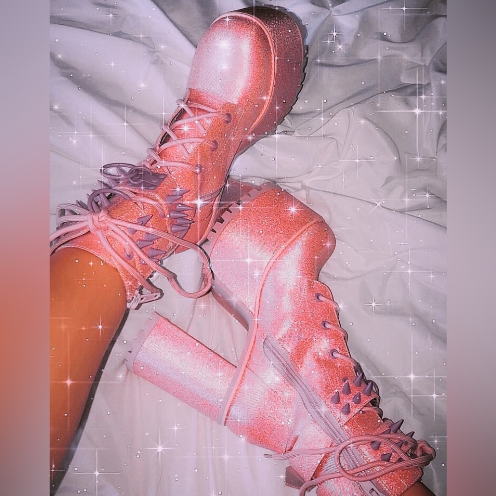 Pink Glitter Zip Up Platform Rave Boots from DOLLS KILL